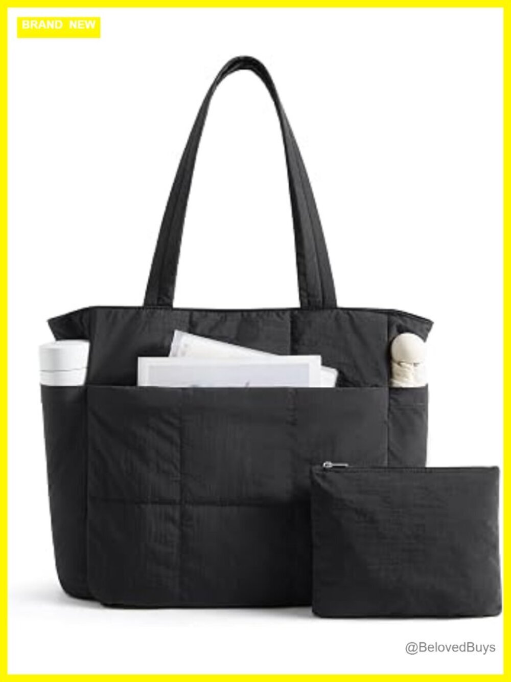 Puffy Tote Bag Set with Compartments, Lightweight Large Shoulder Handbag for